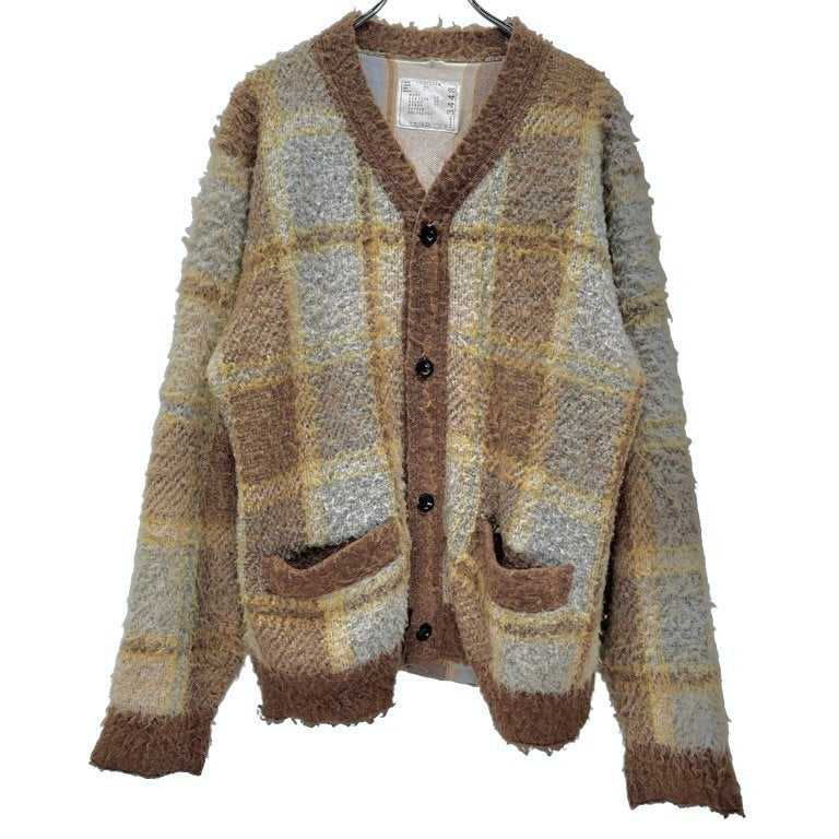 sacai 24AW サイドスナップボタンスリットチェック柄ニットカーディガン トップス サカイ メンズ