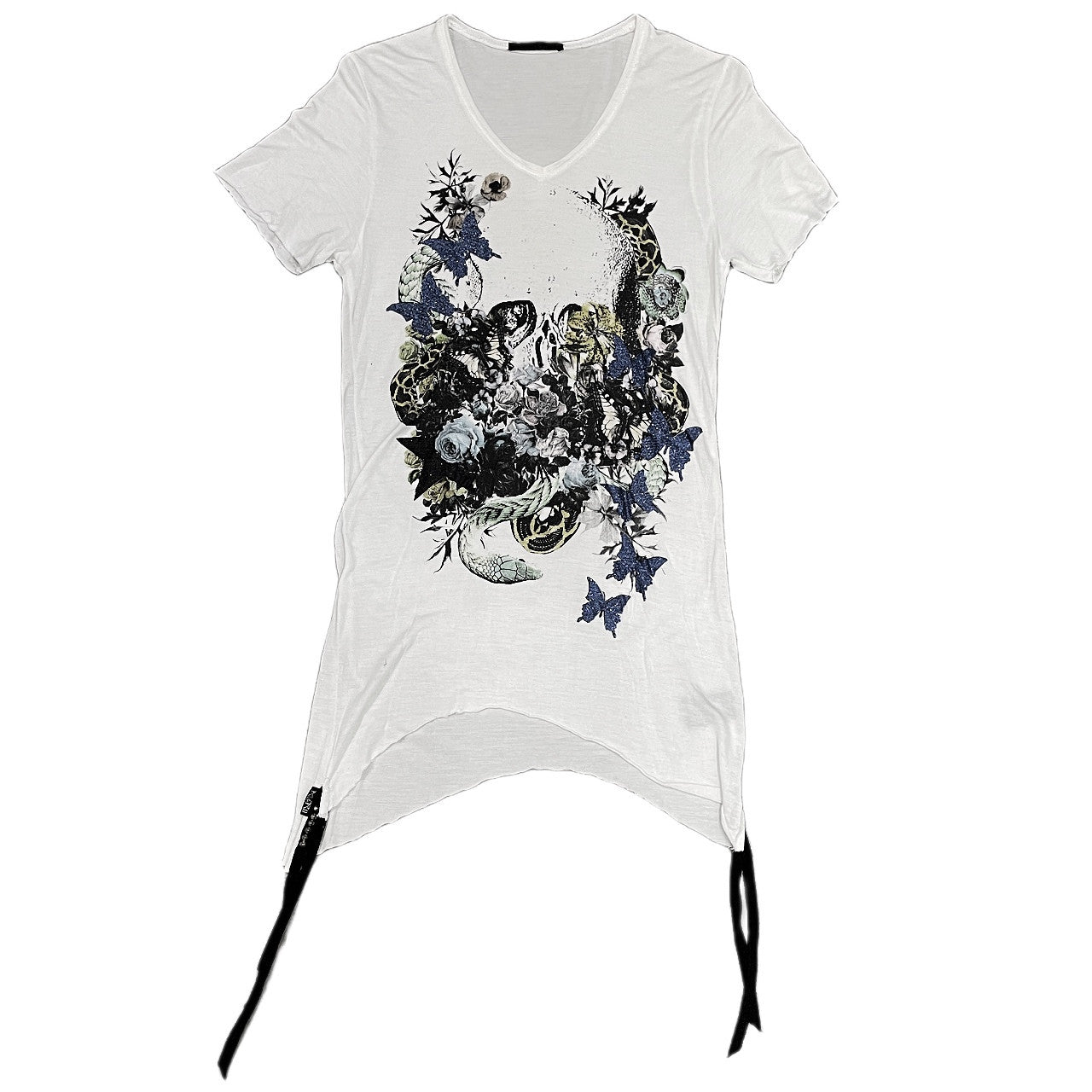 KMRii バタフライラメプリントVネックモダールカットソー Tシャツ Tee T-shirt 蝶々 トップス Y2K ケムリ メンズ