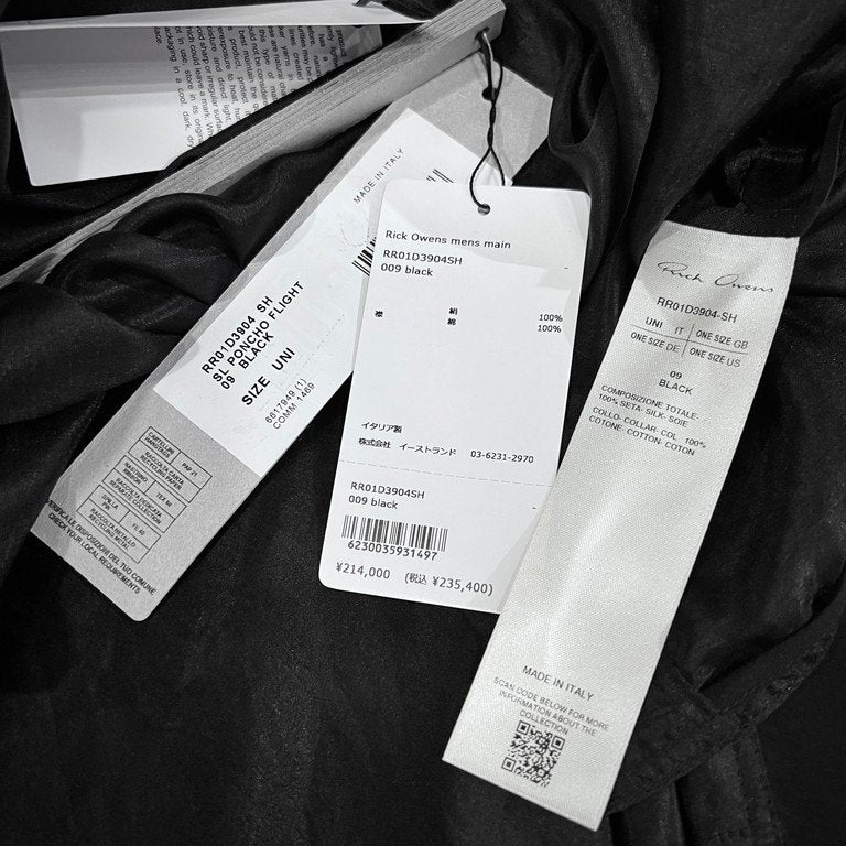 Rick Owens 24SS SL PONCHO FLIGHT シルクポンチョフライトジャケット LIDO LOOK12 コレクションモデル 希少 レア コート 国内入荷極少 定価235,400円 未使用タグ付 付属品完備 ハンガー RR01D3904SH リックオウエンス メンズ