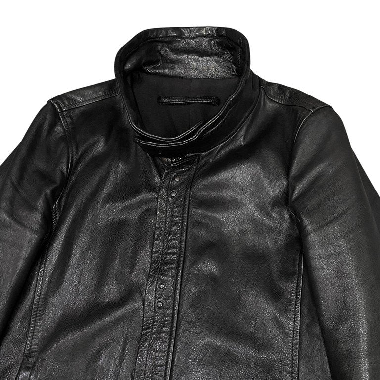 Nicolo' Ceschi Berrini カウレザーフックボタンスタンドカラージャケット ライダース ブルゾン コート アウター 現Poeme Bohemien ニコロチェスキベリーニ ポエムボヘミアン メンズ