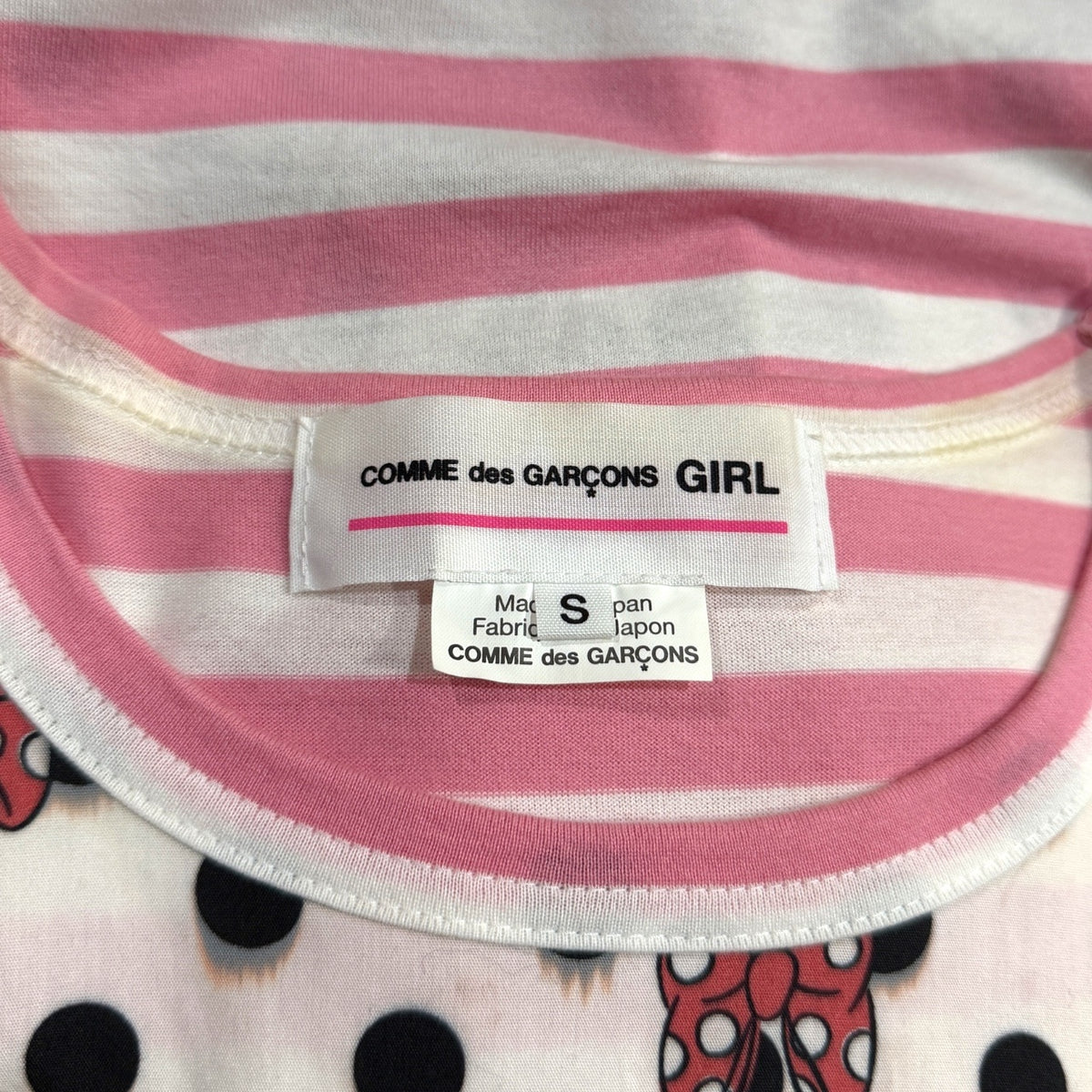 COMME des GARCONS GIRL 20AW ディズニーコラボドットボーダーデザイン切り替えカットソー 長袖 ミニー ギャルソン レディース