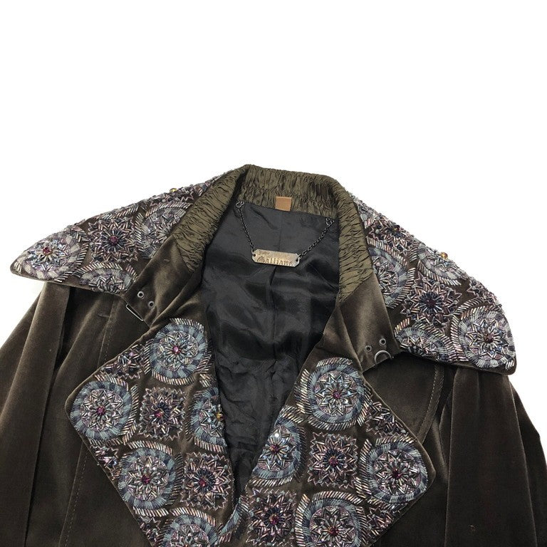 John Galliano 10AW GREAT COAT 'OPIUM' EMBROIDERY ビーズハンドメイド刺繍バックレースアップベロアロングコート LOOK37 Archive 激レア 希少 定価691,950円 ジョンガリアーノ メンズ