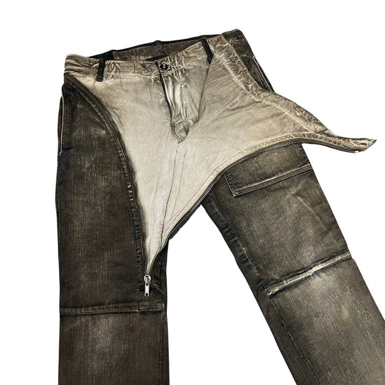 Rick Owens DRKSHDW AIRCUT JEANS DENIM PANTS エアカットジーンズ ダストコーティングジップデザインデニムパンツ Archive 00s 初期 レア 希少 OLMAR and MIRTA ダメージ加工 レイヤード リックオウエンス ダークシャドウ メンズ