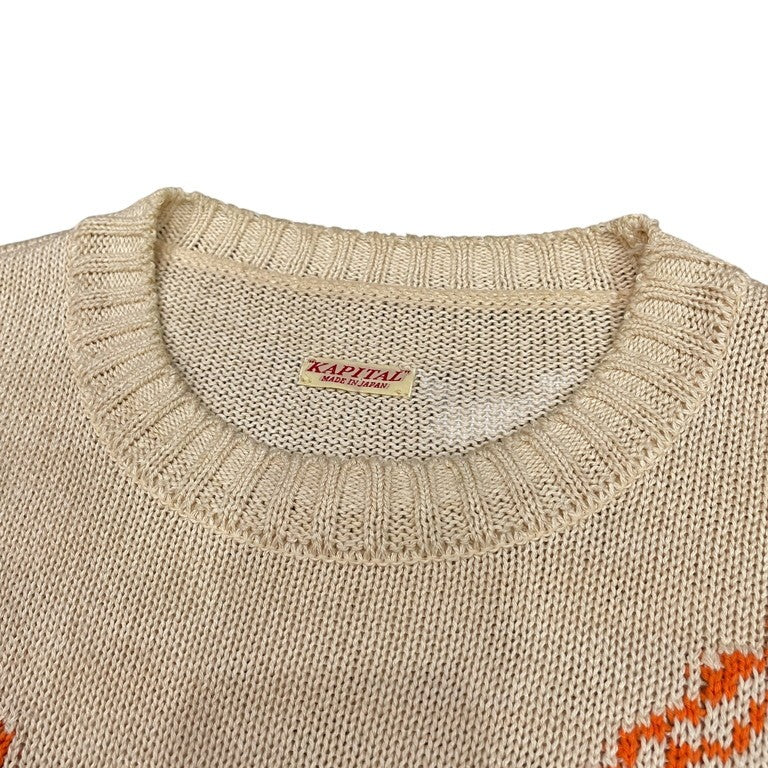 KAPITAL 24SS フローラル刺繍コットンクルーネックニット トップス セーター オーバーサイズ ビックシルエット K2402KN008 ベージュ コットン アクリル 日本製 メンズ レディース ユニセックス
