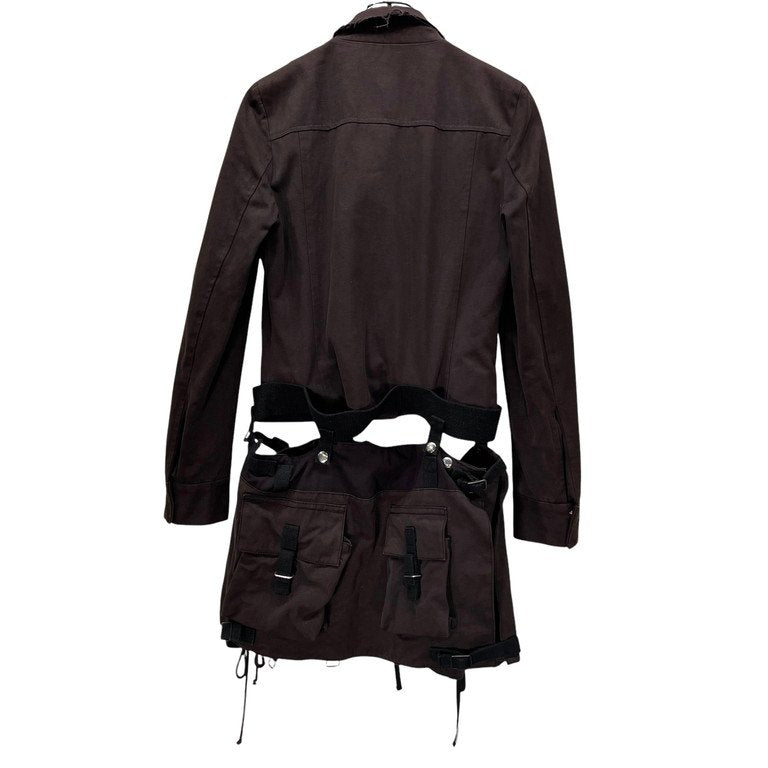 hussein chalayan 02AW キャンバスコットンカットオフ立体ポケットスカートドッキングライダースジャケット Archive ブルゾン アウター 脱着 フセインチャラヤン レディース