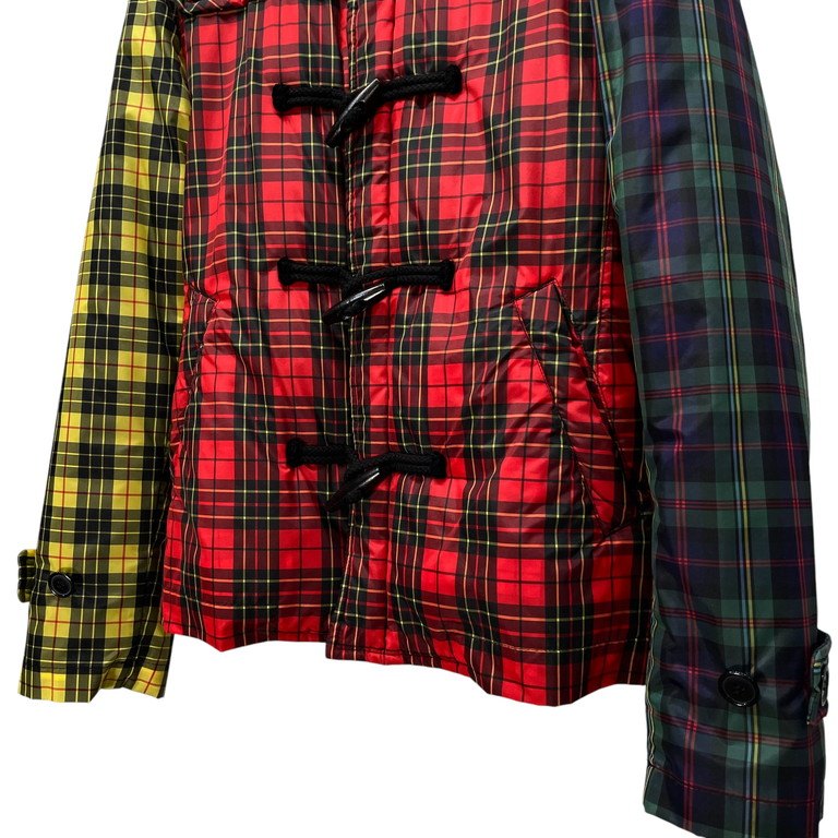 COMME des GARCONS SHIRT ナイロンタフタマルチカラータータンチェック切替トグル中綿ジャケット ブルゾン ダッフル コート アウター Archive コムデギャルソン シャツ メンズ
