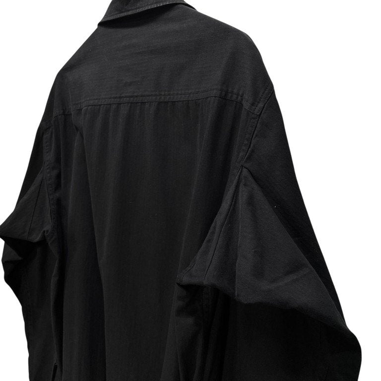 Yohji Yamamoto Pour Homme 17AW コットンヘリンボーンベルテッドロングコート 製品染HB M-スタンドカラーB製品染コート 定価82,080円 ジャケット ブルゾン アウター ヨウジヤマモトプールオム メンズ
