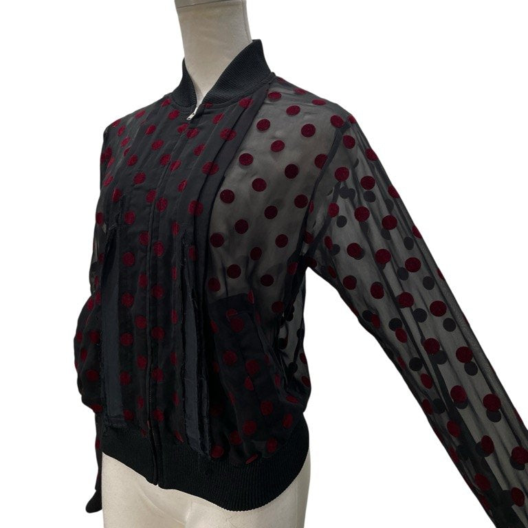 robe de chambre COMME des GARCONS シースルーフロッキードットカットスラッシュジップアップブルゾン ジャケット Archive アウター 現コムコム コムデギャルソン レディース