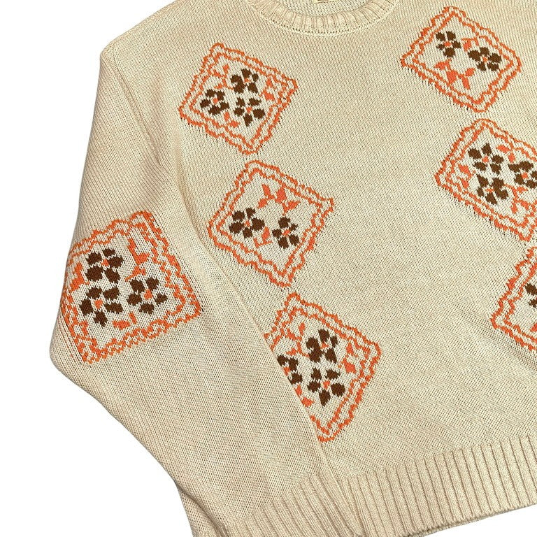 KAPITAL 24SS フローラル刺繍コットンクルーネックニット トップス セーター オーバーサイズ ビックシルエット K2402KN008 ベージュ コットン アクリル 日本製 メンズ レディース ユニセックス