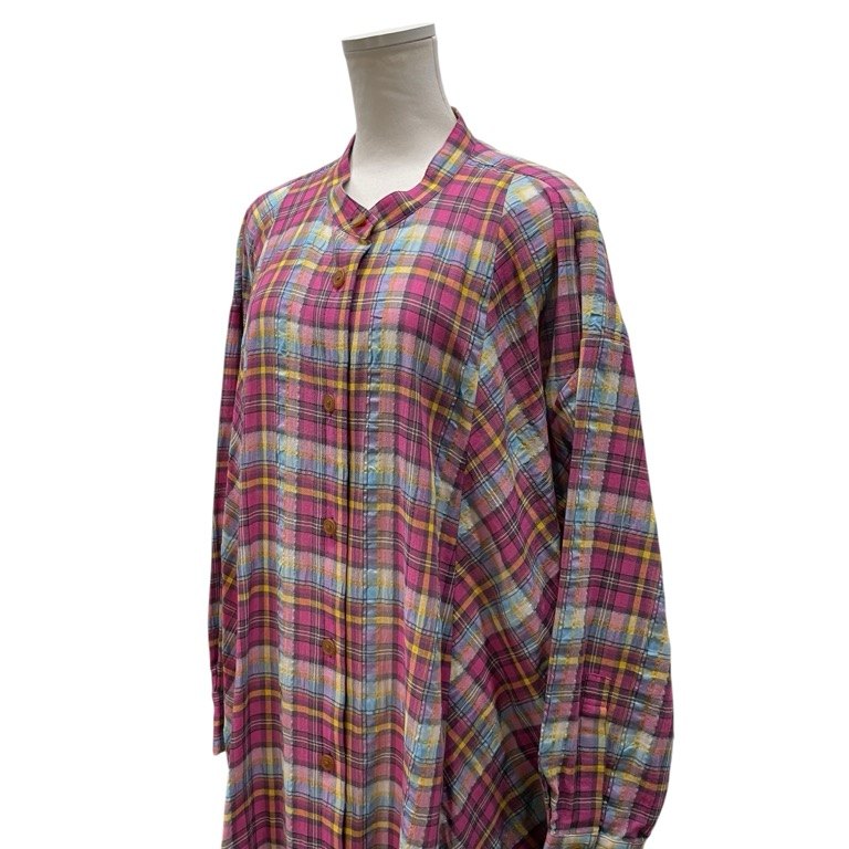 Vivienne Westwood RED LABEL 24SS コットンリネンチェックバンドカラーロングシャツワンピース ノーカラー トップス アウター 未使用タグ付き ヴィヴィアンウエストウッド レッドレーベル レディース