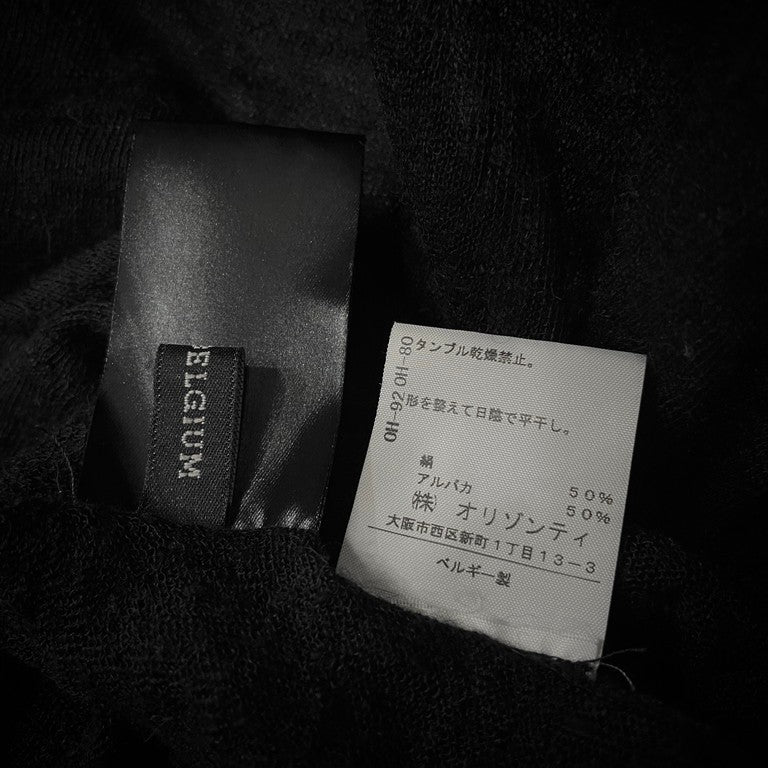 ANN DEMEULEMEESTER 00s ウールシルクシースルーノースリーブロングニット 本人期 Archive トップス カットソー ベスト 紐 ドローストリング アンドゥムルメステール