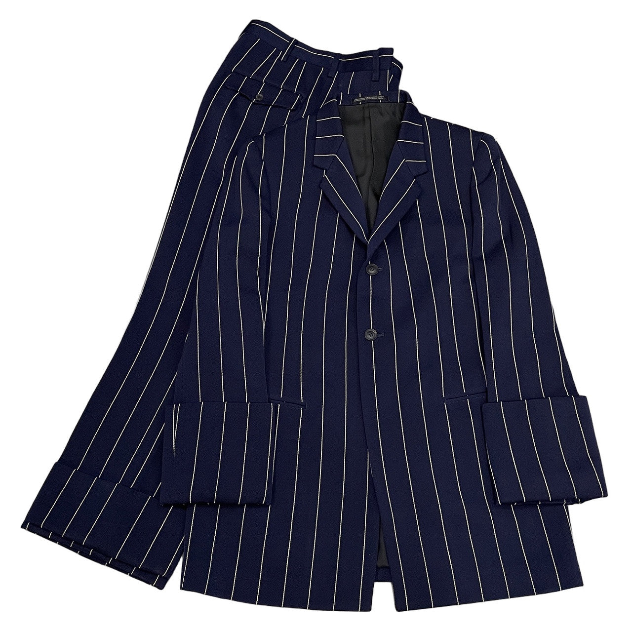 Yohji Yamamoto Femme 93AW コートカフスストライプセットアップスーツ Archive 90s 脱色期 テーラードジャケット パンツ ブルゾン アウター ボトムス ヨウジヤマモトファム レディース