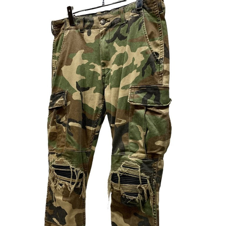 AMIRI ダメージレザーリペアカモフラージュバイカーカーゴパンツ 迷彩 総柄 ボトムス 蛇腹 ミリタリー MBMX1-CAR アミリ メンズ