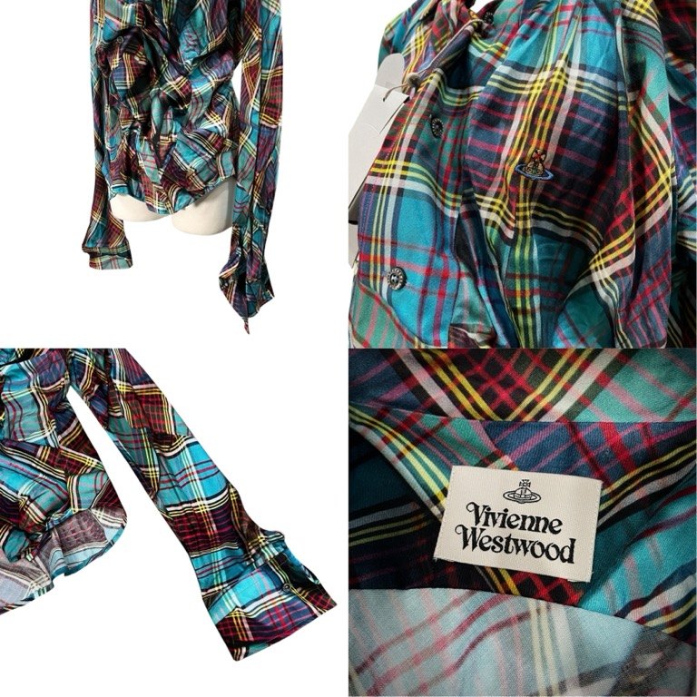 Vivienne Westwood 24AW DRUNKEN SHIRT タータンチェックレーヨンドランケンシャツ 83AW Witches 復刻 ドレープ 変形 ブラウス トップス アルコリック ALCOHOLIC 未使用タグ付き ヴィヴィアンウエストウッド メンズ