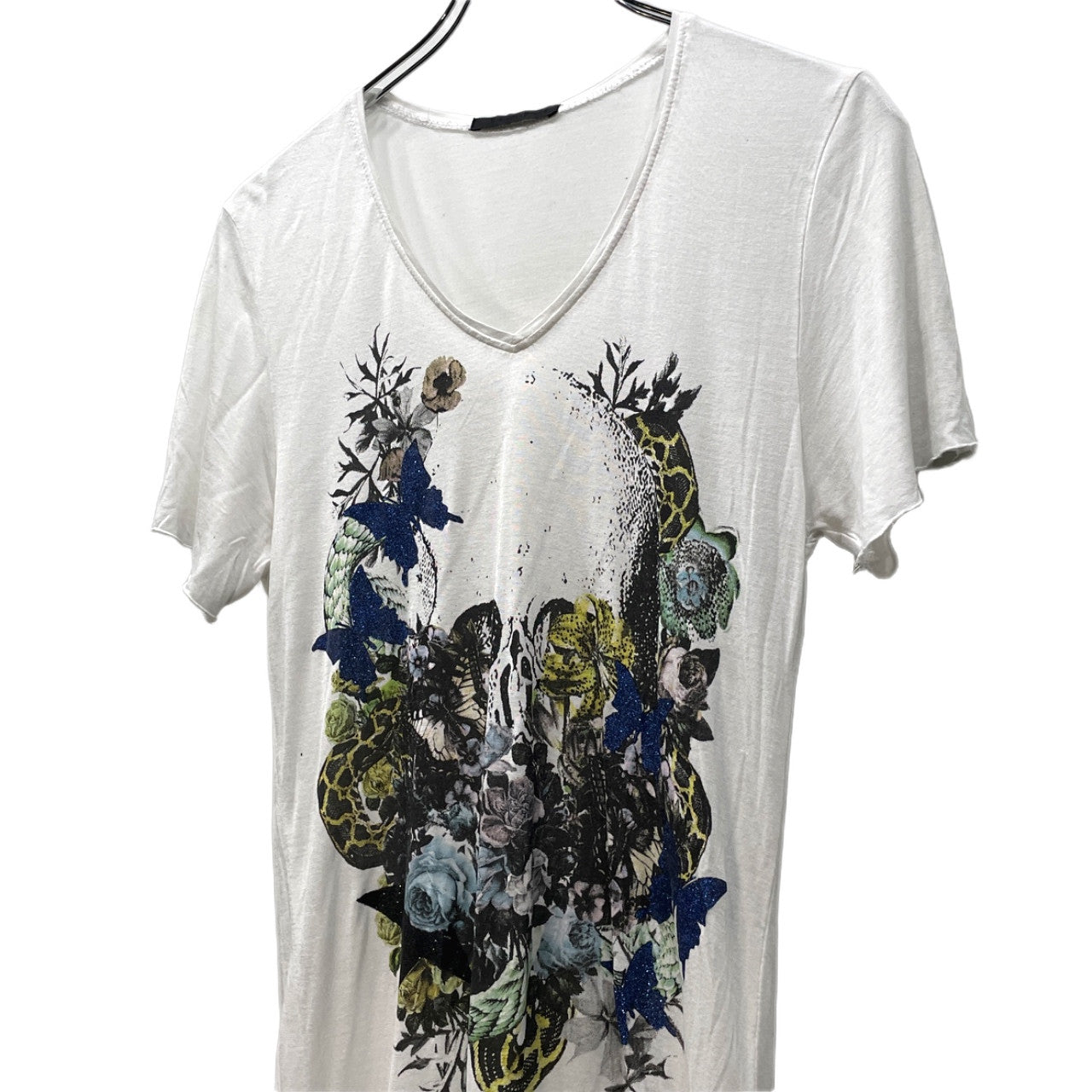 KMRii バタフライラメプリントVネックモダールカットソー Tシャツ Tee T-shirt 蝶々 トップス Y2K ケムリ メンズ