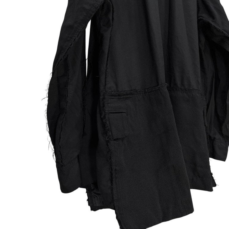 BLACK COMME des GARCONS 20SS テーラードジャケットドッキングオーバーサイズカットオフポリエステルシャツ ブラウス ブラック コムデギャルソン メンズ レディース ユニセックス