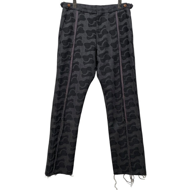 COMME des GARCONS HOMME PLUS 02AW ウールヘリンボーンジャカード総柄カットオフパンツ スラックス トラウザーズ Archive 四つの黒 Black ボトムス コムデギャルソンオムプリュス メンズ