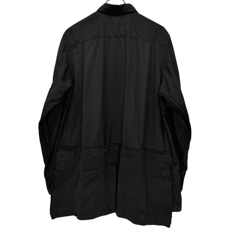 BLACK COMME des GARCONS 20SS テーラードジャケットドッキングオーバーサイズカットオフポリエステルシャツ ブラウス ブラック コムデギャルソン メンズ レディース ユニセックス