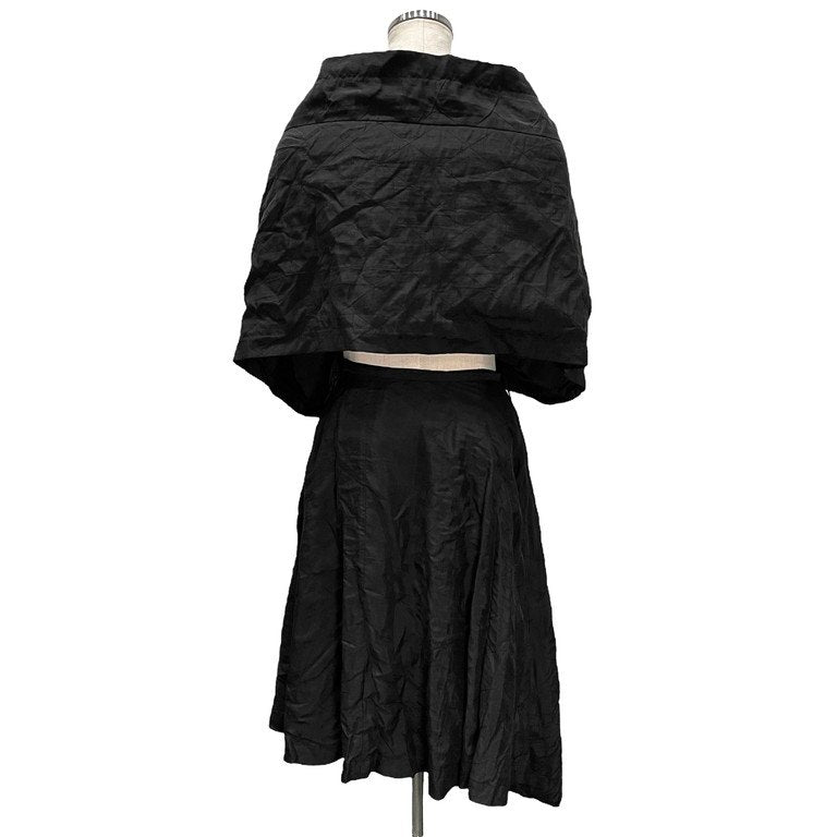 COMME des GARCONS NOIR 総シルクキルティングステッチケープカシュクールワンピース Archive 80s 90s 刺繍 ドレス スカート コムデギャルソン ノワール ノアール レディース