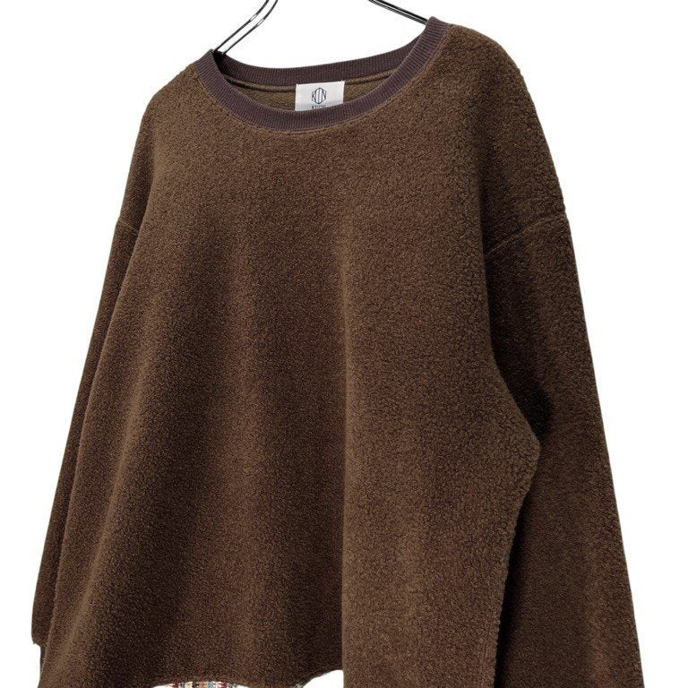 KUON 19AW SAKIORI CREW PULLOVER クルーネック裂織リブドッキングボアフリーススウェットシャツ トップス クオン メンズ