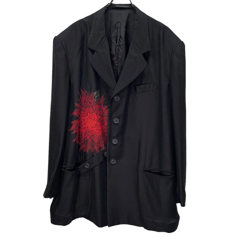 Yohji Yamamoto Pour Homme 22SS ダリア柄ベルト付きジャケット シルク花プリント4Bベルテッドテーラードジャケット  LOOK18 希少 レア HG-J30-822 定価259,600円