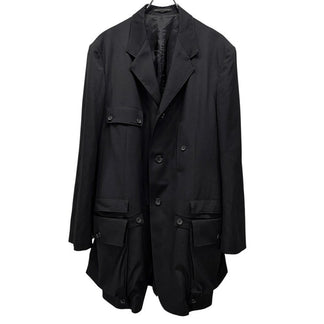 Yohji Yamamoto Pour Homme 25SS WOOL GABARDINE SLEEVE BUTTON DETACHABLE POCKET JACKET ウールギャバジンスリーブボタン着脱ポケット付きロングテーラードジャケット コート HP-J37-100 定価約20万 ヨウジヤマモトプールオム