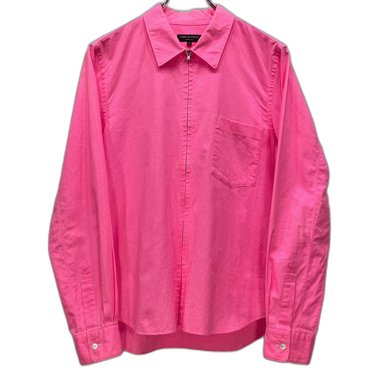 COMME des GARCONS HOMME PLUS 02SS 蛍光ピンクレギュラーカラージップアップコットンシャツ Archive トラッドの破壊 Destruction of the trad 蛍光期 ブラウス トップス コムデギャルソンオムプリュス メンズ