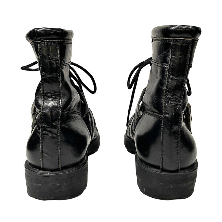 Yohji Yamamoto Pour Homme レースアップスクエアトゥベルテッドレザーブーツ シューズ ベルト Archive 80s 90s レア 希少 最初期 丸文字ロゴ