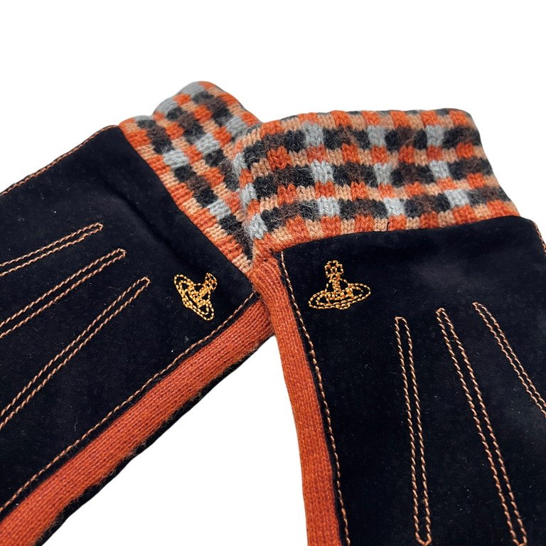 Vivienne Westwood オーブロゴ刺繍スエードレザー調裏起毛ニットグローブ 手袋 小物 ヴィヴィアンウエストウッド メンズ レディース ユニセックス
