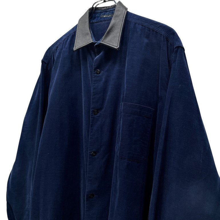 Y's for men レザーカラーコーデュロイボックスシルエットシャツ Archive 90s 切替 ブラウス トップス Yohji Yamamoto Pour Homme ワイズフォーメン ヨウジヤマモトプールオム メンズ