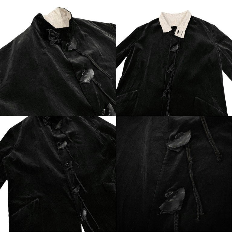 Yohji Yamamoto Pour Homme 21AW VELVETEEN X FLAX DOUBLE FACED STAND COAT 別珍リネンダブルフェイスレザーボタンスタンドカラーロングコート ベルベット ベロア リバーシブル LOOK19 定価512,600円 HX-C12-003 ヨウジヤマモト