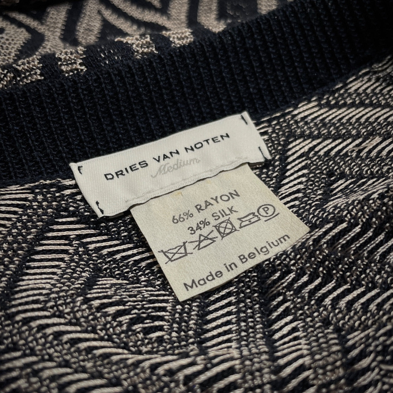 DRIES VAN NOTEN レーヨンシルク総柄深Vネックノースリーブニットワンピース トップス ドリスヴァンノッテン レディース