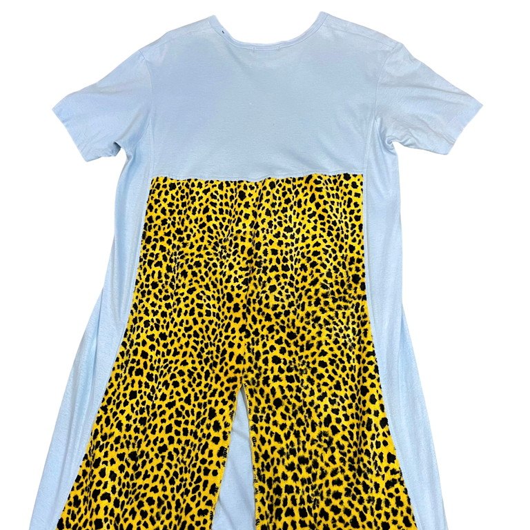 COMME des GARCONS HOMME PLUS 18SS バックレオパードフリースドッキング燕尾ロングカットソー Tシャツ Archive disco ディスコ期