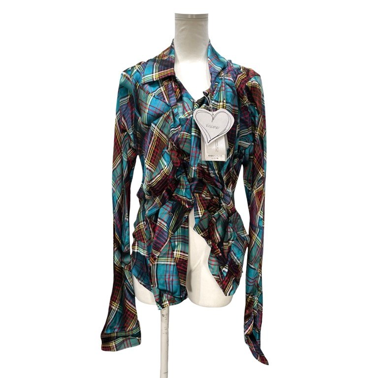 Vivienne Westwood 24AW DRUNKEN SHIRT タータンチェックレーヨンドランケンシャツ 83AW Witches 復刻 ドレープ 変形 ブラウス トップス アルコリック ALCOHOLIC 未使用タグ付き ヴィヴィアンウエストウッド メンズ