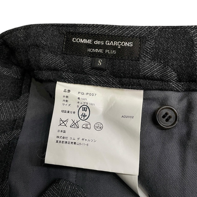 COMME des GARCONS HOMME PLUS 02AW ウールヘリンボーンジャカード総柄カットオフパンツ スラックス トラウザーズ Archive 四つの黒 Black ボトムス コムデギャルソンオムプリュス メンズ