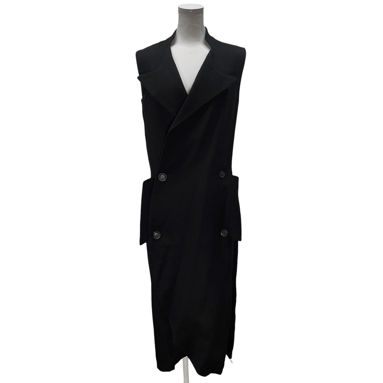 Y's サイドディープスリットノースリーブウールロングジャケット ベスト コート アウター Archive 90s Yohji Yamamoto Femme ヨウジヤマモトファム ワイズ レディース