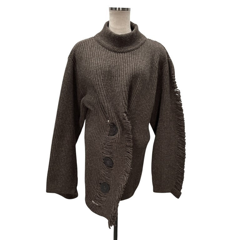 ISSEY MIYAKE 81AW ボタンアップフリンジデザインモックネックプルオーバーニットセーター トップス Archive 80s イッセイミヤケ レディース