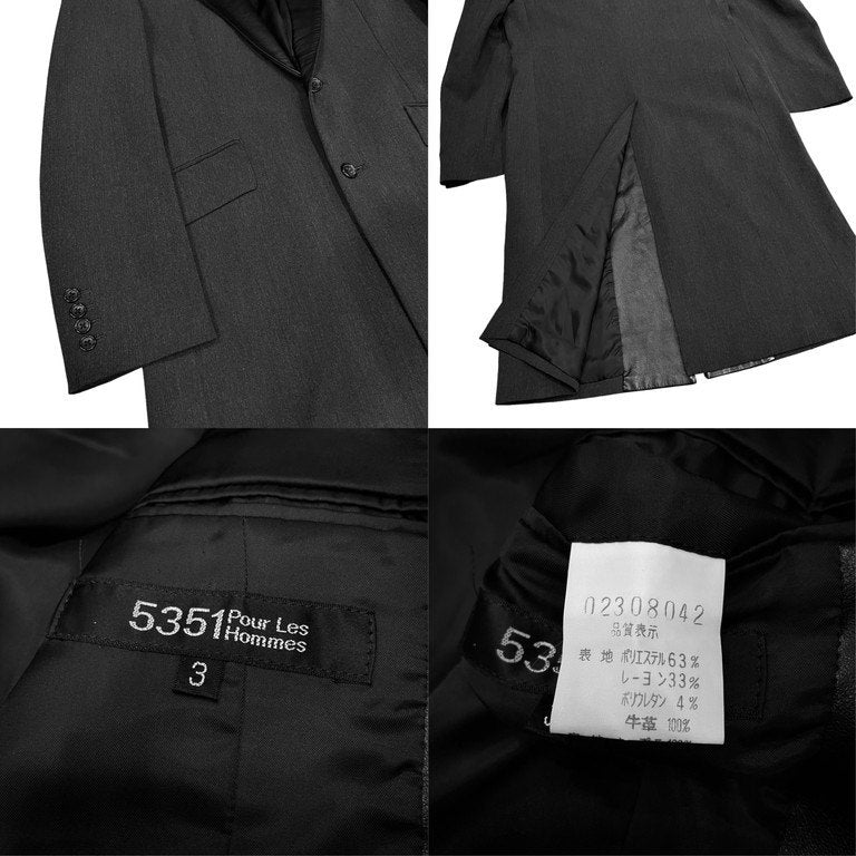 5351 POUR LES HOMMES レザーピークドラペルチェスターフィールドコート Archive 90s ロングジャケット