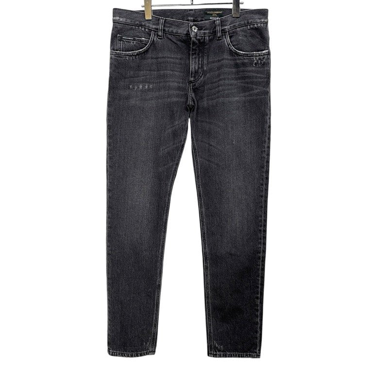 DOLCE&GABBANA DENIM REGULAR レギュラーフィットブラックデニムダメージ加工テーパードパンツ ジーンズ D&G ボトムス ドルチェアンドガッバーナ メンズ