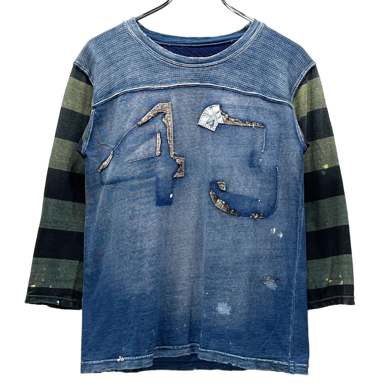 KAPITAL 襤褸ナンバリングダメージリペア加工7分丈フットボールTシャツ カットソー トップス Tee T-shirt Archive ボーダー キャピタル カントリー メンズ レディース ユニセックス