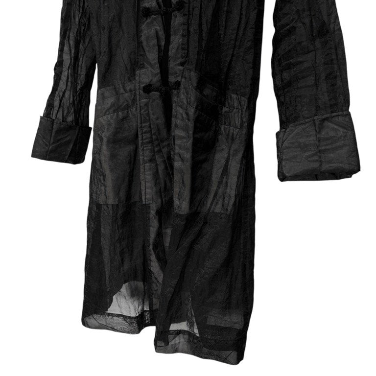 BLACK COMME des GARCONS 20AW ポリエステル皺加工シースルーロングチャイナシャツ ブラウス トップス アウター ジャケット コート ブラック コムデギャルソン メンズ レディース ユニセックス