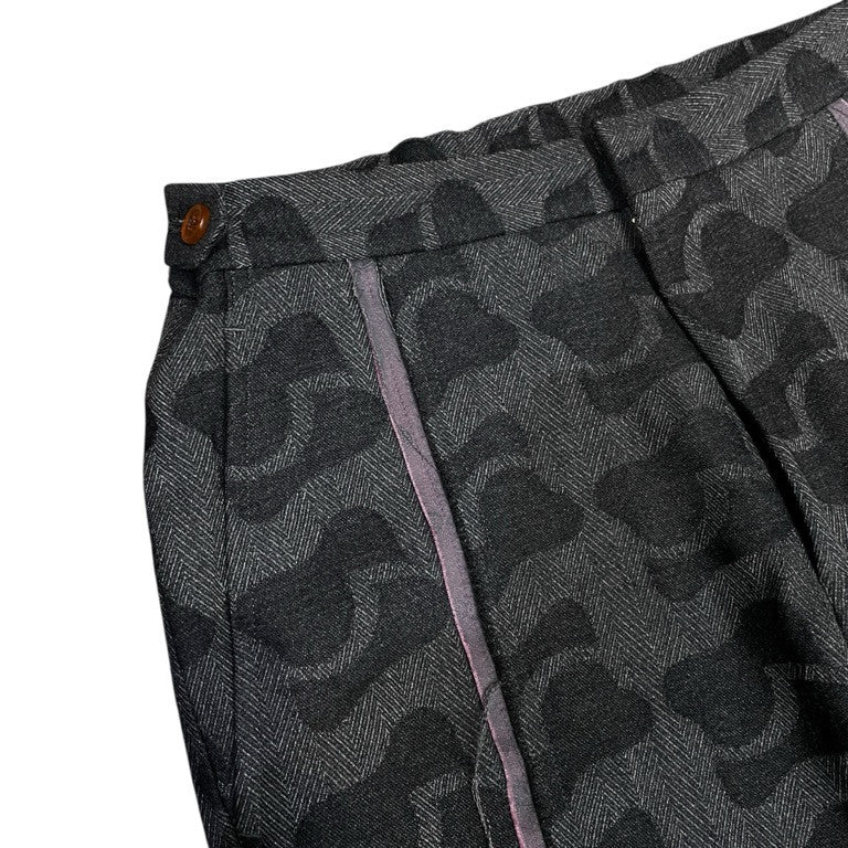 COMME des GARCONS HOMME PLUS 02AW ウールヘリンボーンジャカード総柄カットオフパンツ スラックス トラウザーズ Archive 四つの黒 Black ボトムス コムデギャルソンオムプリュス メンズ