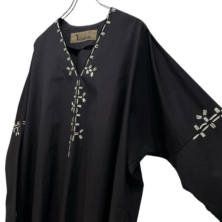 Y's BANG ON! 22SS 刺繍デザインVネックノーカラープルオーバーシャツ ブラウス チュニック トップス Yohji Yamamoto Pour Homme 85AW復刻 ヨウジヤマモトプールオム ワイズバングオン メンズ レディース ユニセックス