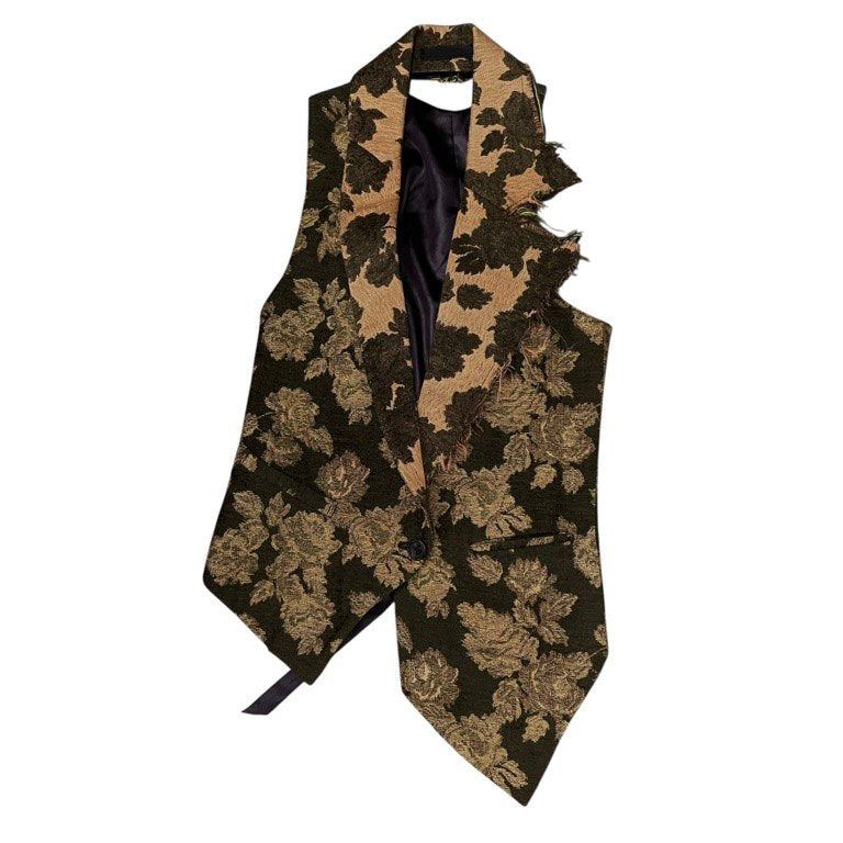 if six was nine ダブルフェイスフラワージャカードアシンメトリーベスト カットオフ ノースリーブ ジャケット アウター 花柄 イフシックスワズナイン メンズ