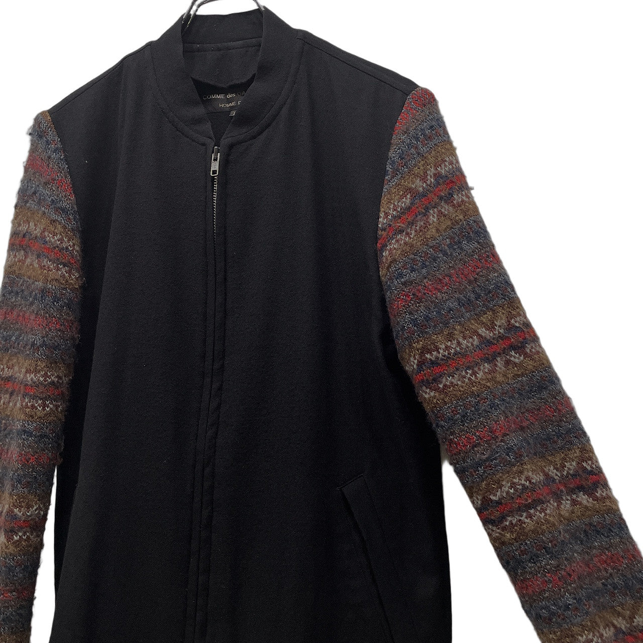 COMME des GARCONS HOMME PLUS 96AW 袖フェアアイル柄ニット切替ウールフラノジップアップジャケット Archive Traditional モッズ期 ブルゾン コート アウター フランネル コムデギャルソンオムプリュス メンズ