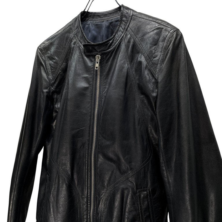 Rick Owens 14SS ラムレザーノーカラーシングルライダースジャケット Archive VICIOUS ブルゾン コート アウター 袖リブ RU14S1761-LGI リックオウエンス メンズ