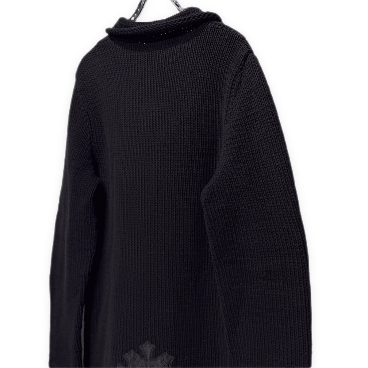CHROME HEARTS SWEATER LOW RIDER ZIP ダガートップレザークロスパッチ襟付きジップアップニットジャケット セーター カーディガン カウチン ブルゾン アウター サムホール 指貫 クロムハーツ メンズ