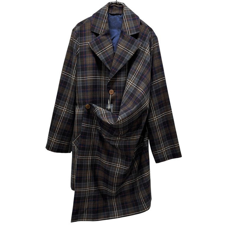 Vivienne Westwood MAN 24AW ウールタータンチェック変形ドレープロングテーラードコート ジャケット ブルゾン アウター 未使用タグ付き ヴィヴィアンウエストウッド マン メンズ