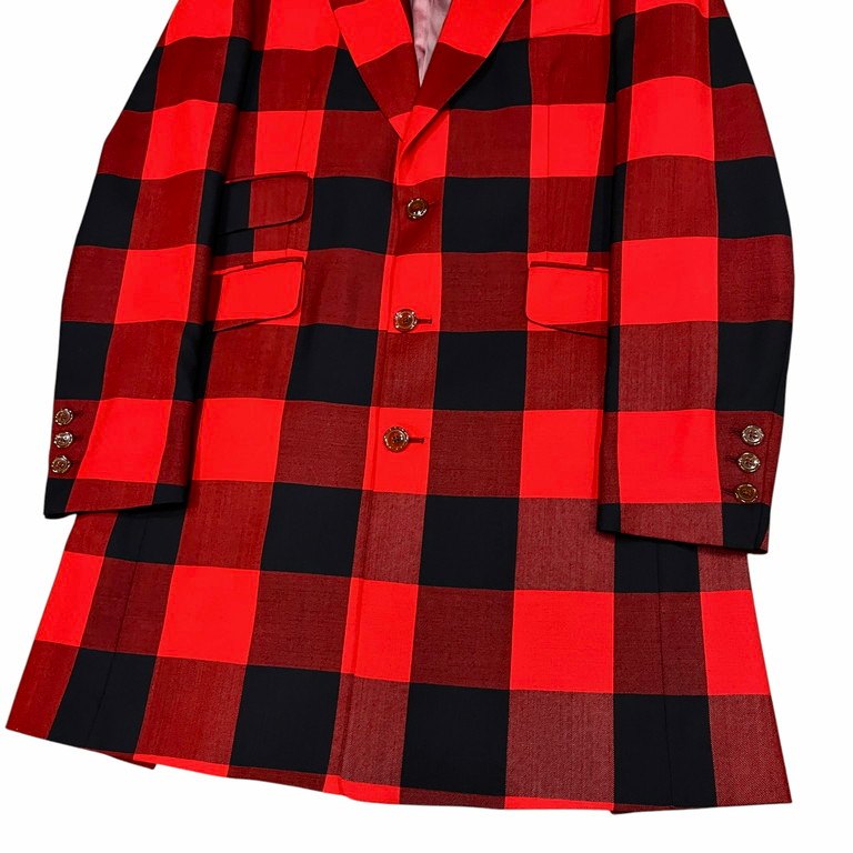 Vivienne Westwood 24SS 赤バッファローチェックピークドラペルロングテーラードジャケット チェスターコート 国内極少入荷 IMPORT インポート コレクションライン ブルゾン アウター ヴィヴィアンウエストウッド メンズ