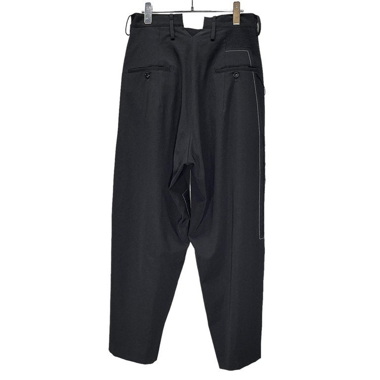Y's 19AW ウールギャバジンサイドフラノカットオフ2タックサスペンダーボタンワイドパンツ 裁ち切り フランネル ホワイトステッチ スラックス ボトムス Yohji Yamamoto ヨウジヤマモト ワイズ レディース メンズ ユニセックス